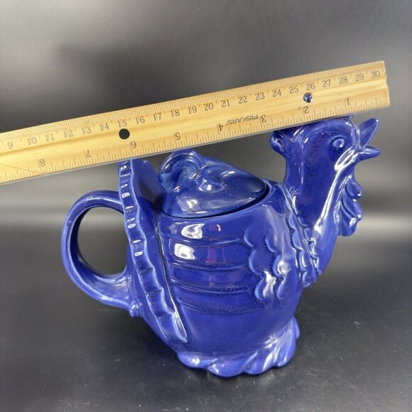 RED WING Pottery Cobalt Blue Hen Chicken Teapot Carafe USA Made Ceramic Vintage - Picture 4 of 16